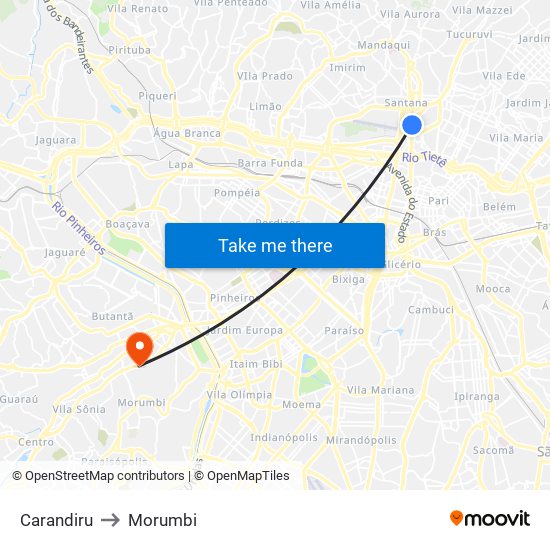 Carandiru to Morumbi map