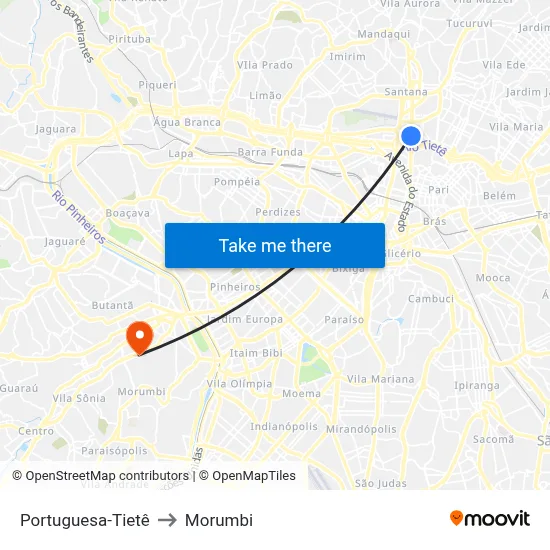 Portuguesa-Tietê to Morumbi map