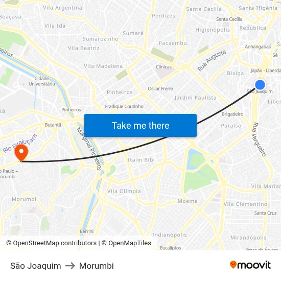 São Joaquim to Morumbi map