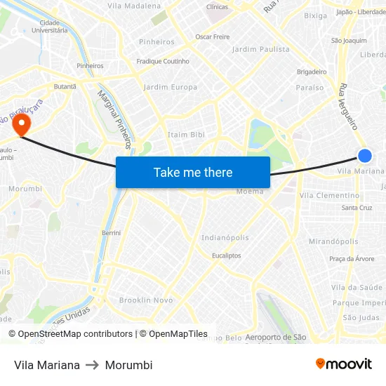 Vila Mariana to Morumbi map