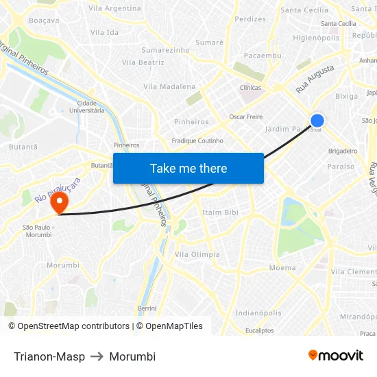 Trianon-Masp to Morumbi map