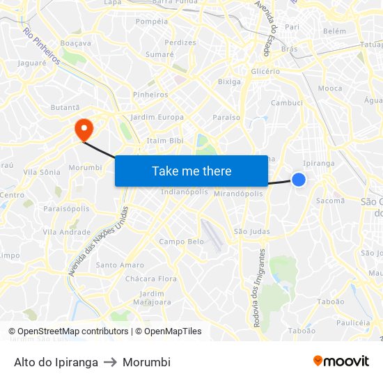 Alto do Ipiranga to Morumbi map