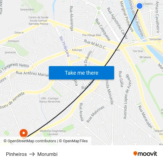 Pinheiros to Morumbi map