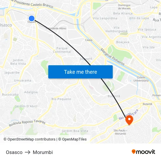 Osasco to Morumbi map