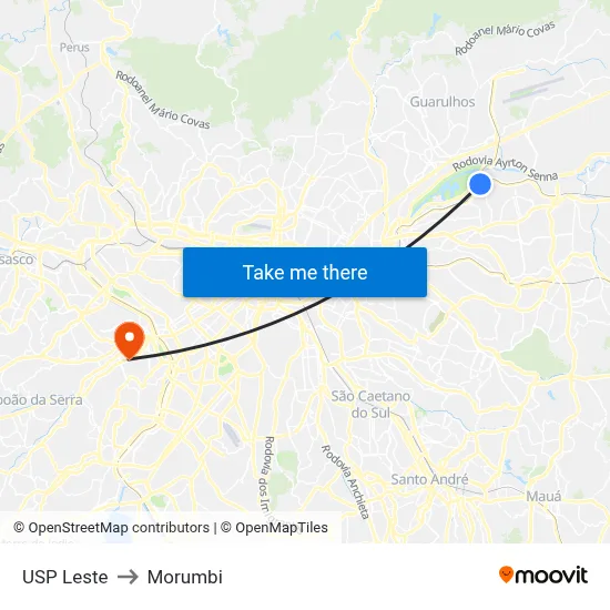 USP Leste to Morumbi map