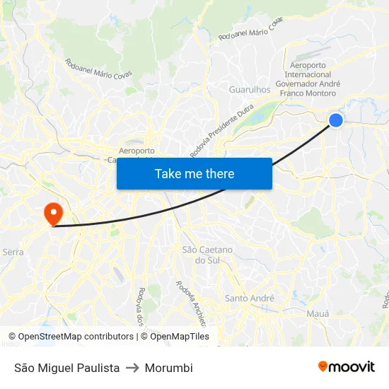 São Miguel Paulista to Morumbi map