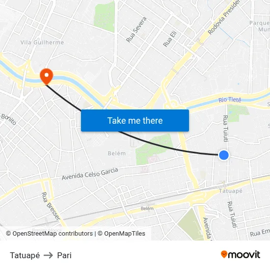 Tatuapé to Pari map