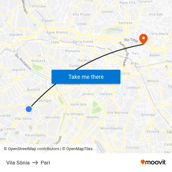 Vila Sônia to Pari map