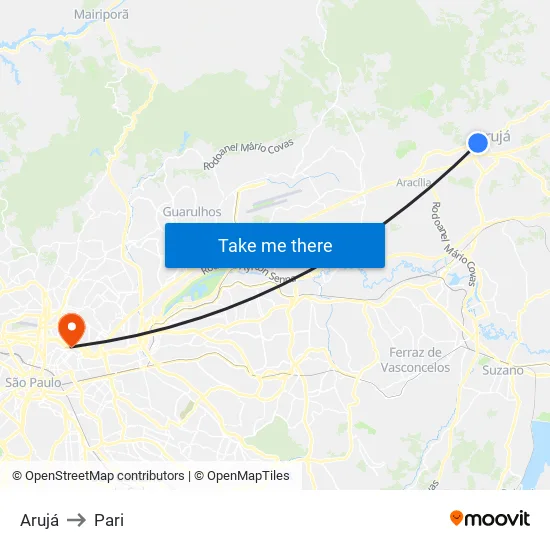 Arujá to Pari map