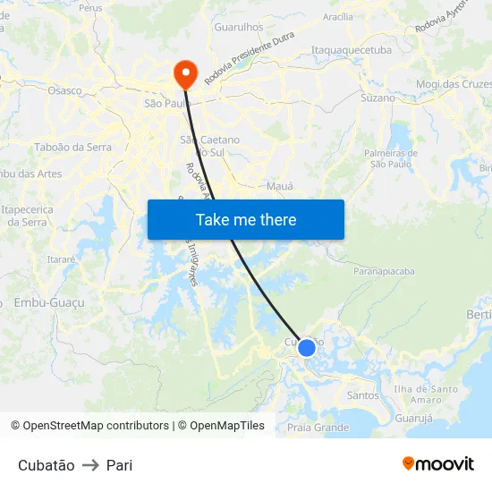 Cubatão to Pari map