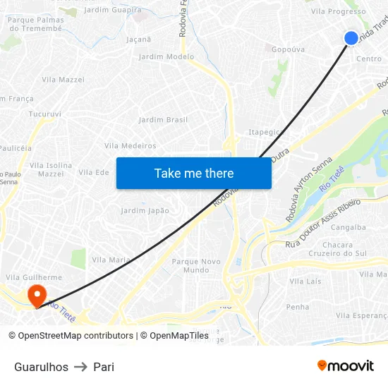 Guarulhos to Pari map