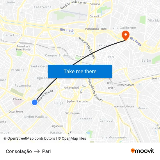 Consolação to Pari map