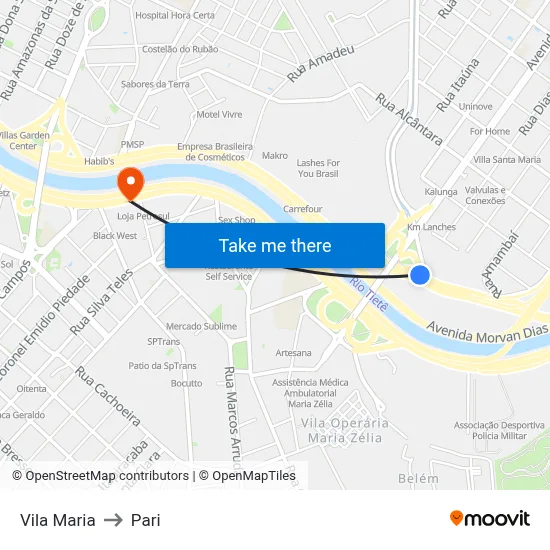 Vila Maria to Pari map