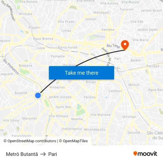 Metrô Butantã to Pari map