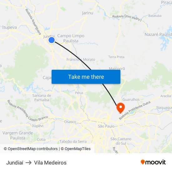 Jundiaí to Vila Medeiros map