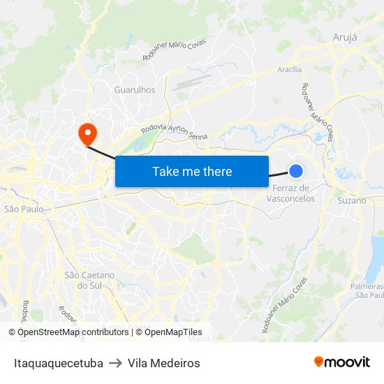 Itaquaquecetuba to Vila Medeiros map