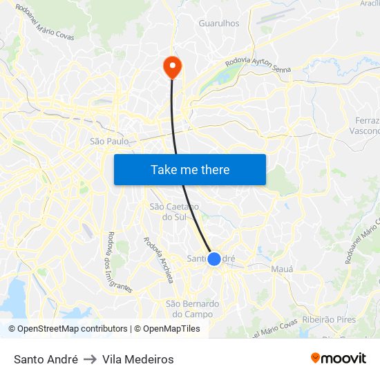 Santo André to Vila Medeiros map