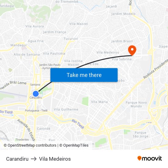 Carandiru to Vila Medeiros map