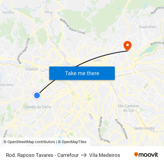 Rod. Raposo Tavares - Carrefour to Vila Medeiros map