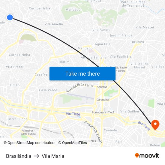 Brasilândia to Vila Maria map