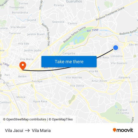 Vila Jacuí to Vila Maria map