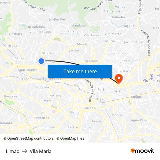 Limão to Vila Maria map