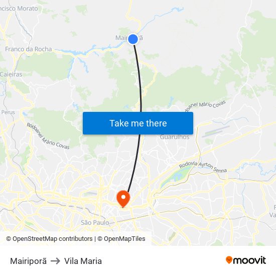 Mairiporã to Vila Maria map