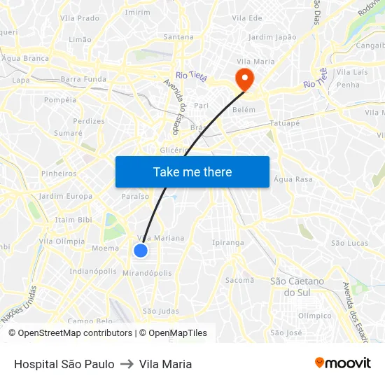 Hospital São Paulo to Vila Maria map