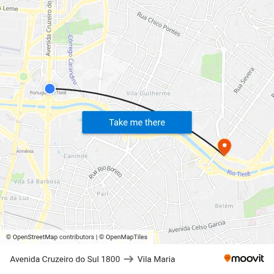 Avenida Cruzeiro do Sul 1800 to Vila Maria map