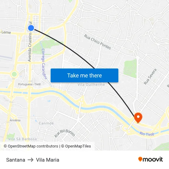 Santana to Vila Maria map