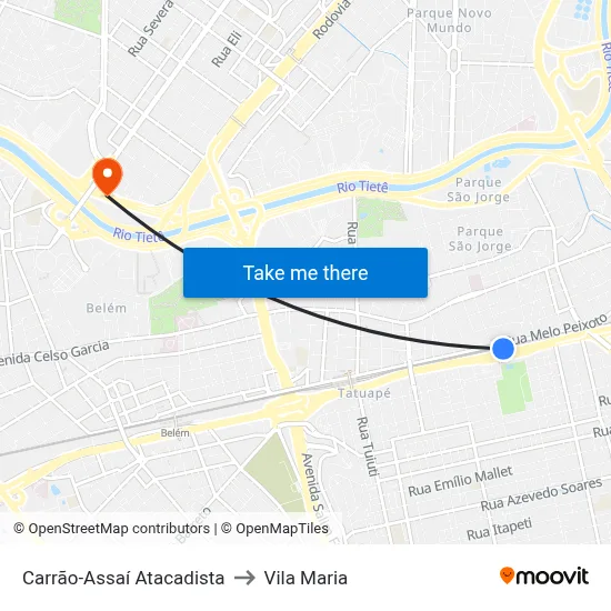 Carrão-Assaí Atacadista to Vila Maria map