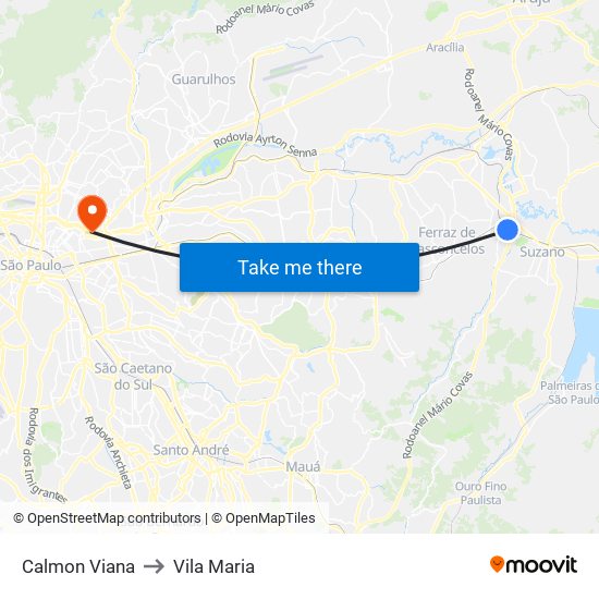 Calmon Viana to Vila Maria map