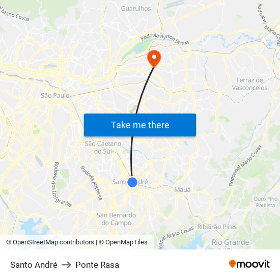 Santo André to Ponte Rasa map