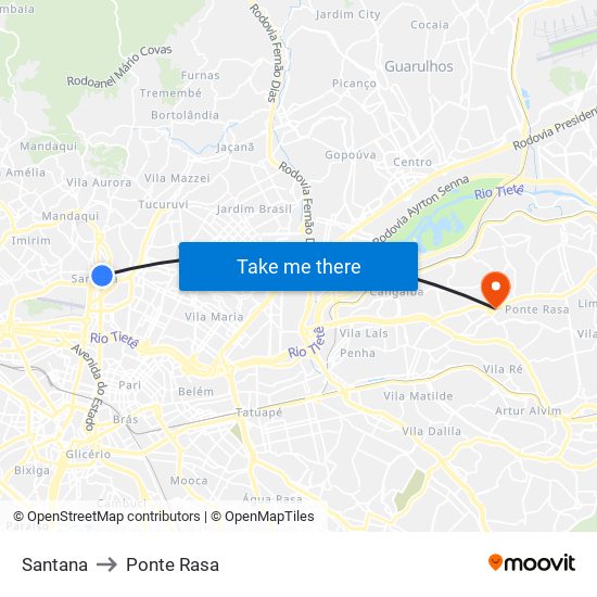 Santana to Ponte Rasa map