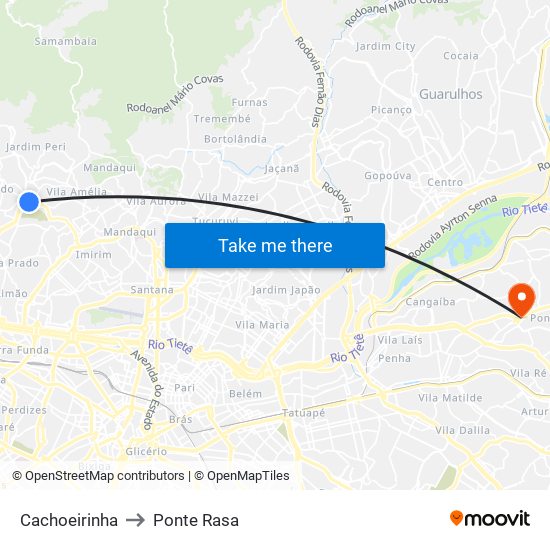 Cachoeirinha to Ponte Rasa map