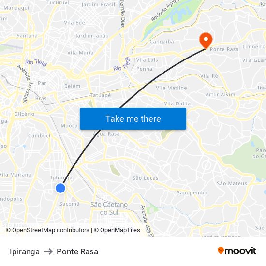 Ipiranga to Ponte Rasa map