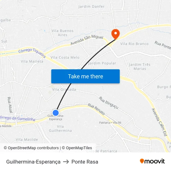 Guilhermina-Esperança to Ponte Rasa map