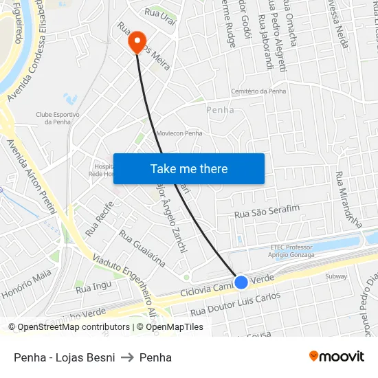 Penha - Lojas Besni to Penha map