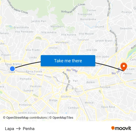 Lapa to Penha map