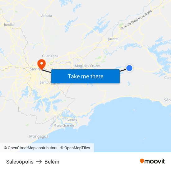 Salesópolis to Belém map