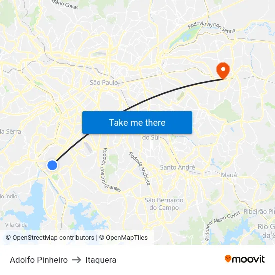 Adolfo Pinheiro to Itaquera map