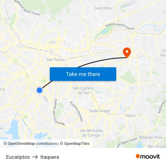 Eucaliptos to Itaquera map