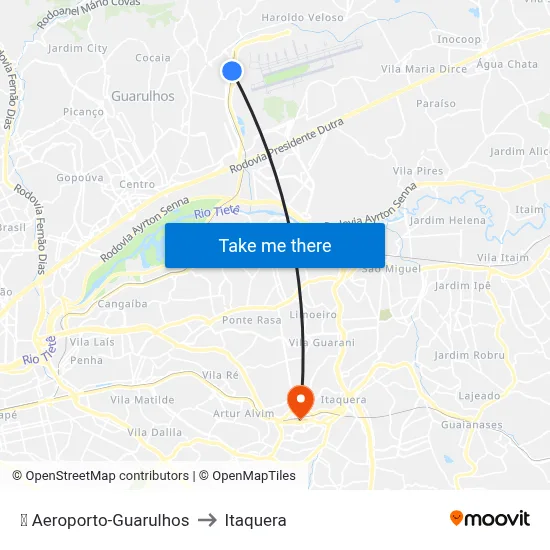 ✈️ Aeroporto-Guarulhos to Itaquera map
