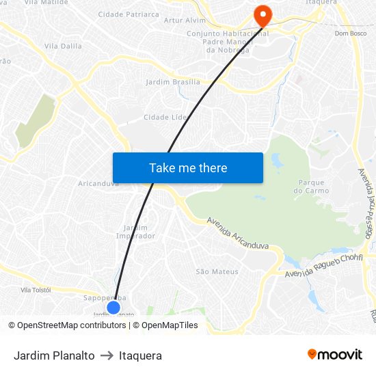 Jardim Planalto to Itaquera map