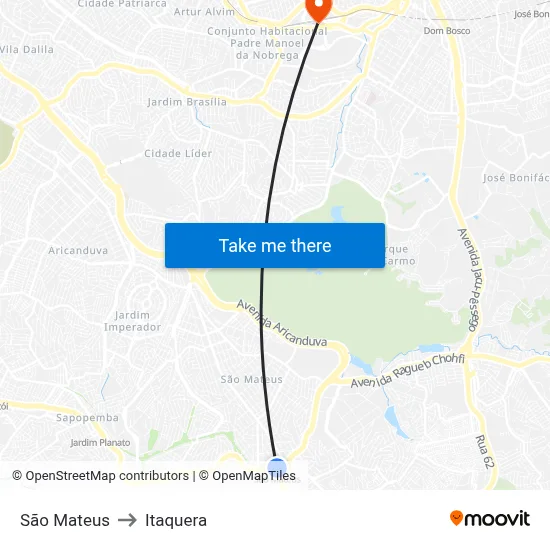 São Mateus to Itaquera map