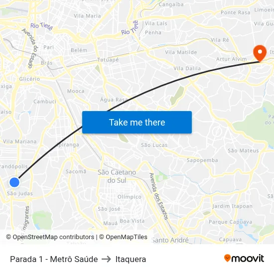 Parada 1 - Metrô Saúde to Itaquera map