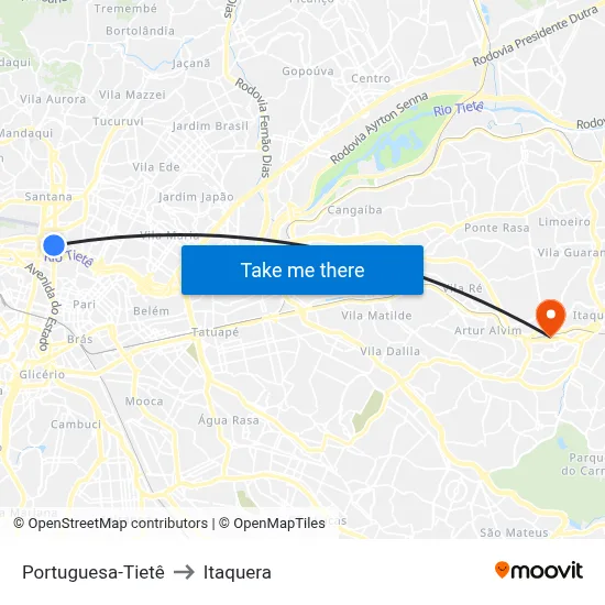 Portuguesa-Tietê to Itaquera map