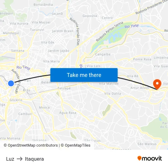 Luz to Itaquera map