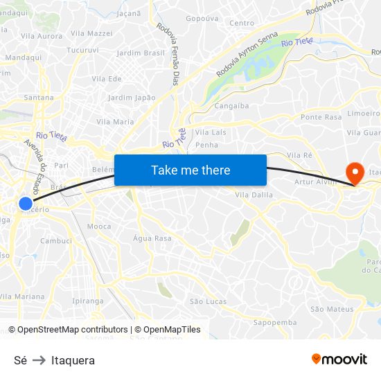 Sé to Itaquera map