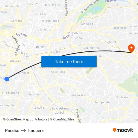 Paraíso to Itaquera map